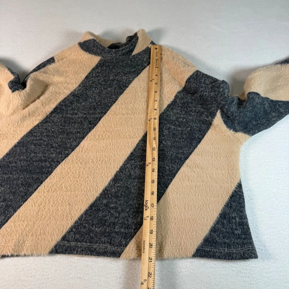 Maeve Anthropologie Fuzzy Mock Neck‎ Sweater L Colorblock Stripe Cozy Soft Knit